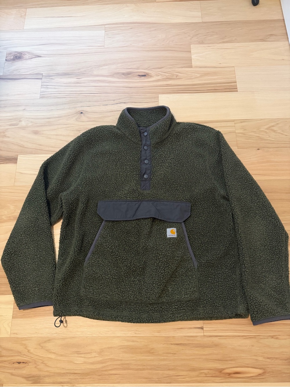 Carhartt Olive Green Sherpa Zip-Front Pullover with Dark Trim